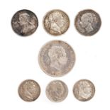 A mixed lot of seven later milled silver coins. Included in this lot: George III (3 sixpences, 1