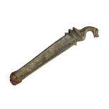 A complete cast copper-alloy knife handle of probable Post-Medieval date, c. 1500-1600. The knife