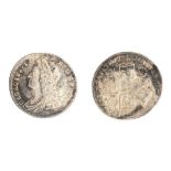Two silver milled sixpences, one of William III (1689-1702) dated 1696, Fine, and one of George