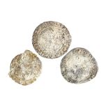 Three silver hammered coins. Henry VIII (1509-1547) incomplete base silver groat of the third