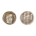 A silver denarius of Nero (AD 54-68) dating to c. AD 67-68. Obverse: NERO AVG PP, laureate bust