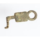 A complete cast copper-alloy tumbler lock slide key dating to the Roman period, c. AD 43-410. The