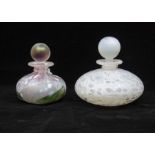 Isle of Wight glass white perfume bottle and Isle of Wight glass pink and green bottle (both with