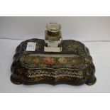 Late 19th Century papier mache inkstand with floral detail