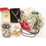 Costume jewellery including diamante necklace, bangles and silver, a quantity of earrings,