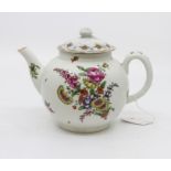 An 18th century teapot, probably Pennington of Liverpool, of cannon ball form decorated with