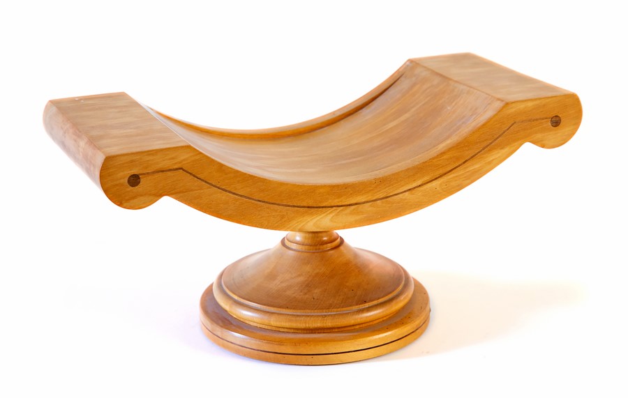 A neo-classical style inlaid sycamore cheese dish by David Linley, stamped Linley, with