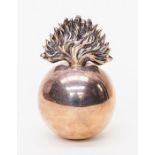 A silver perfume bottle in the form of an orb with stopper depicting fames, London 1883/84, probably