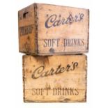 Two mid 20th century wooden crates from Carters, Sawley, for storage and carriage of soft drinks.