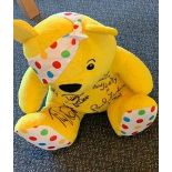 A giant Pudsey teddy bear, signed by Bargain Hunt presenter Natasha Raskin Sharp and our celebrity