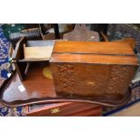 A 19th Century style inlaid shaped rectangular tray, with central conch shell, brass handles