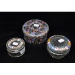 Three early 20th Century Continental hand painted floral pattern glass powder boxes/bowls