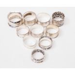 Ten Birmingham silver napkin rings, various styles and patterns