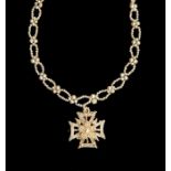 A Victorian seed pearl necklace comprising a Maltese cross pendant suspended from a seed pearl chain