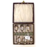 Set of six silver spoons, boxed, with emblem of North London Rifles Club, Sheffield 1908, weight
