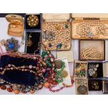 A collection of costume jewellery to include faux pearl necklaces, various styles and quantities
