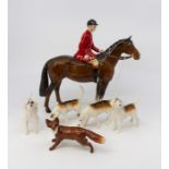 Bestwick Hunting figures set comprising of Huntsman on horseback approx 21cm in height, four