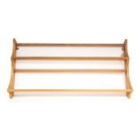 Mid century oak ercol plate rack wall shelf, two shelves and plate ridge with Ercol backstamp,