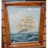 Early 20th Century watercolour of a sailing ship by G.S Barker, with sails in 3D