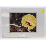 Meissen porcelain plaque depicting a space scene with moon, signed R Stulle, 1983, 21 x 23 cms