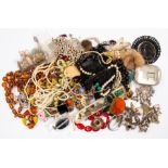 A collection of costume jewellery to include Victorian mourning accessories, a silver and banded