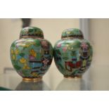 A pair of Chinese Cloisonne ginger jars