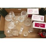 A Murano glass dog, Royal Brierley cut glass, Royal Albert crystal wine glasses, 3 x pairs, boxed