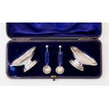 A pair of silver salts, Birmingham 1898/99, John Millward Banks with two shell bowl spoons,