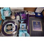 A collectors lot to include; Princess Diana ephemera, stamps, coins, Althorp Clocks, mugs, key fobs,