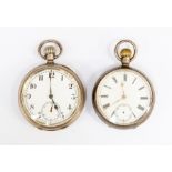 Two silver crown winding pocket watches