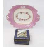 A late 19th Century Crown Staffordshire box with Asian scene AF, and a pink floral Continental