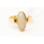 An opal set dress ring, oval elongated opal, rub over set in 9ct gold, size S, total gross weight