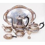 Sterling silver Indian tea set, late 19th Century // Early 20th Century, tray, strainer, spoon and