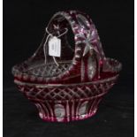 A Bohemian 20th Century ruby glass overlay basket