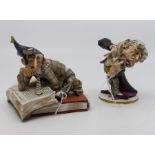 Capo Di Monte violinist and reading man statues, both blue back stamp