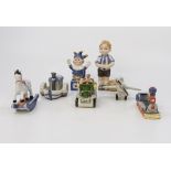 Group of Royal Copenhagen late 20th Century miniature toy statues, rocking horse, Jack in a box,