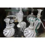 20th Century miniature Italian glassware with clear examples and milky white line design to ewer and