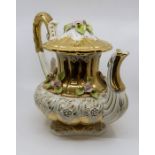 An Italian lustre 19th century style large teapot and cover, scroll handle, approx 14 inches high