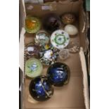 Assorted 20th Century paperweights including Caithness examples, two Swarovski animal statues and