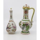 Dresden late 20th Century Oriental style bottle depicting peacock and hen, with stopper, 20cms