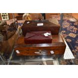 Victorian tea caddy, glove box, walnut with other treen items (Q)