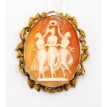 A 19th Century shell cameo brooch, yellow metal mount