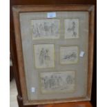 Illustrations for Punch Almanac, pencil on paper, framed together, (5) c.1850-1856.