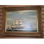 Four large marine furnishing oil paintings, including a pair signed by Salvatore Colacicco, gilt