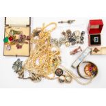 A collection of costume jewellery to include 1920/30's bead necklaces, Belgian brooch, insect