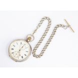 Omega; early 20th Century Omega silver chronograph pocket watch, open face, numerals, serial