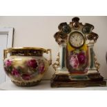 Late 19th Century Continental mantle clock, 46 cms approx, with floral gilt detail, with matching