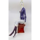 Meissen modernist studio style lady statue seated on a stool, by Peter Strang, approx 55 cms high
