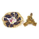 Paris porcelain hand painted and hand gilded comport on a gilded bronze base decorated with