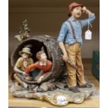 Capodimonte porcelain group figurine statues of Tom Sawyer and Huck Finn, with certificate